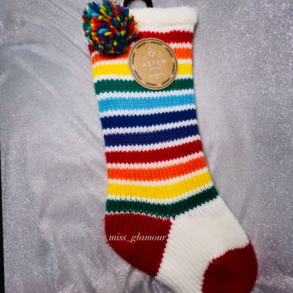 Aspen Boho Bohemian Pride Rainbow Knit Christmas Stocking